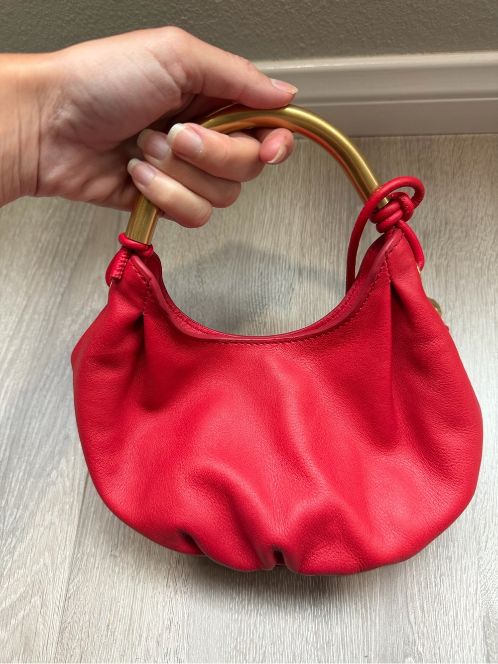 NWOT Madewell Camren Mini Bag Red Leather Shoulder Bag with Gold Handle - Picture 3 of 5